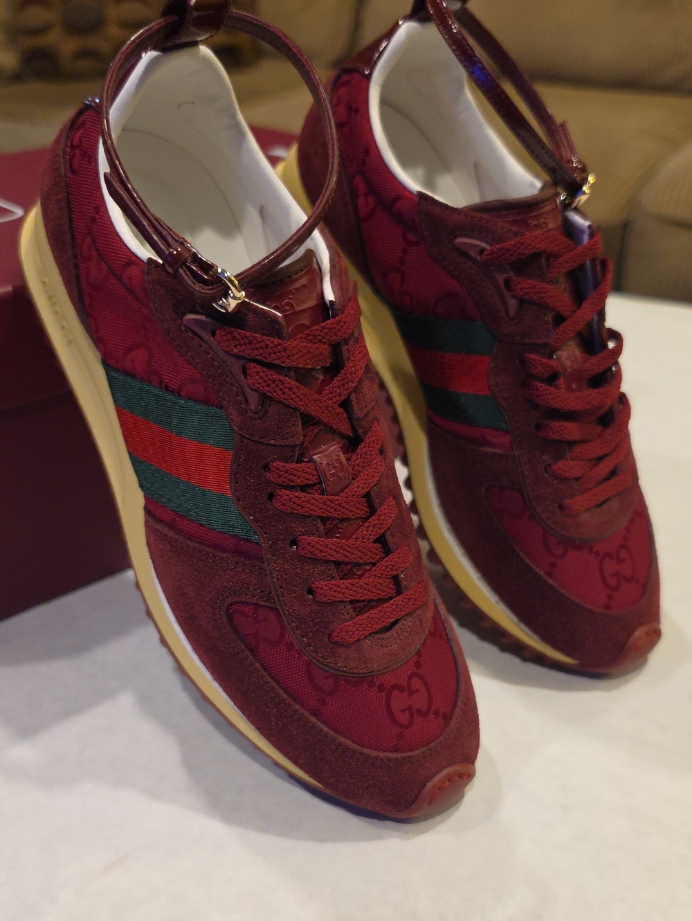 Gucci Red & Green Web GG Monogram Sneakers
